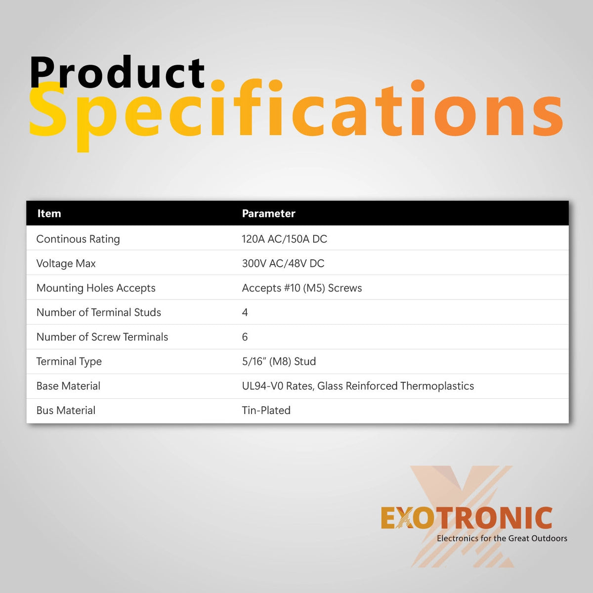 Exotronic 150A Black 4x M8 Stud & 6x Screw Busbar with Cover