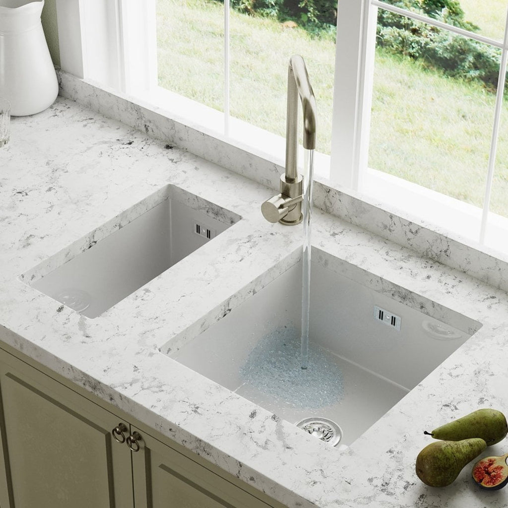 Astini Hampton 50 0.5 Bowl White Ceramic Undermount Kitchen Sink with Waste