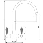 Astini Colonial Ceramic Handle Twin Lever Kitchen Mixer Tap in Classic Finishes