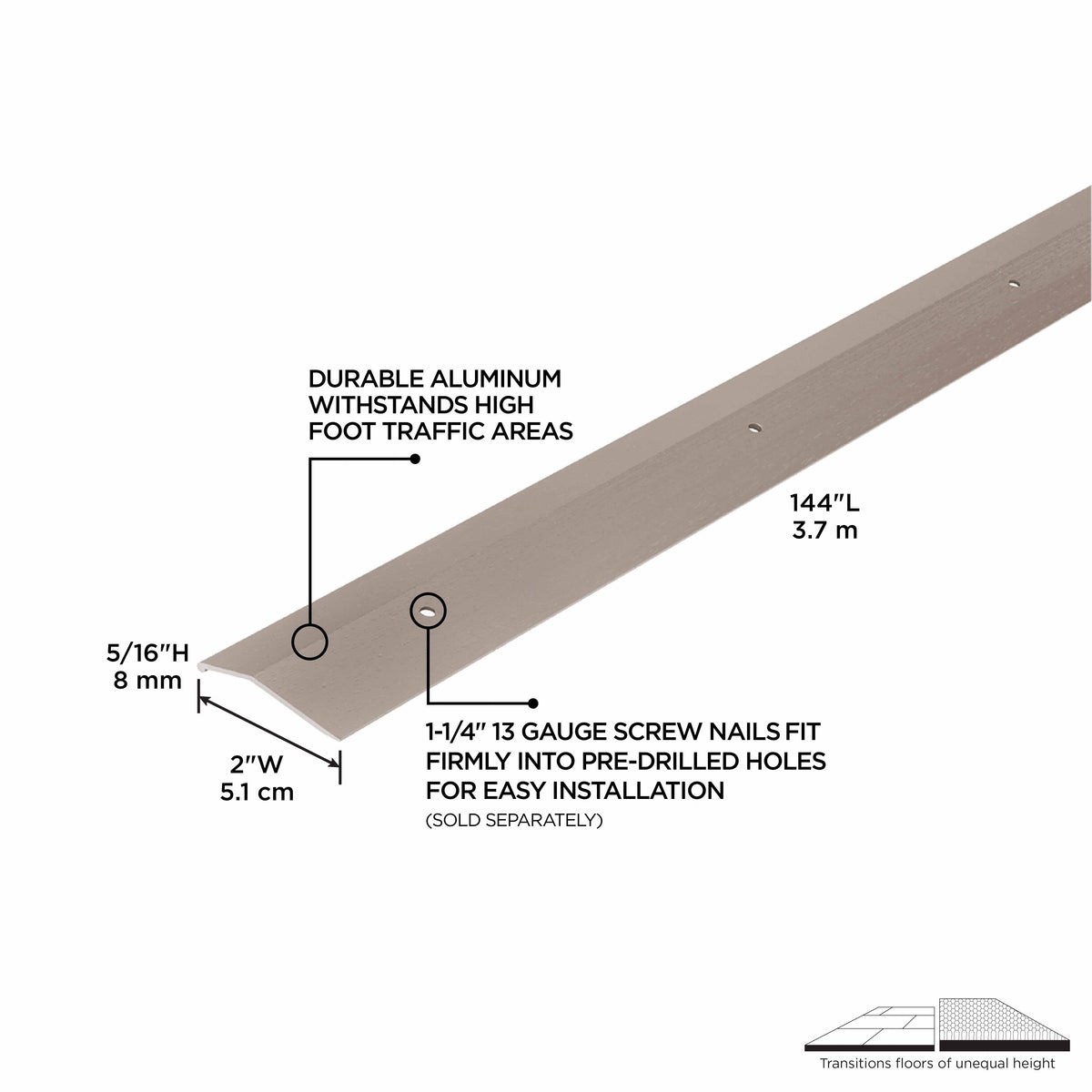 2 In. X 144 In. Aluminum Carpet Trim Hammered
