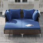 Outdoor Daybed with Retractable Canopy PE Wicker Rattan Patio Lounger