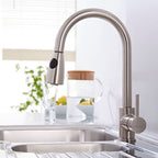 Kelso Pull Out Monobloc Single Lever Spring Kitchen Mixer Tap, Sink Brass Tap Mixers Swivel Spout with Hoses and Fittings - Chrome