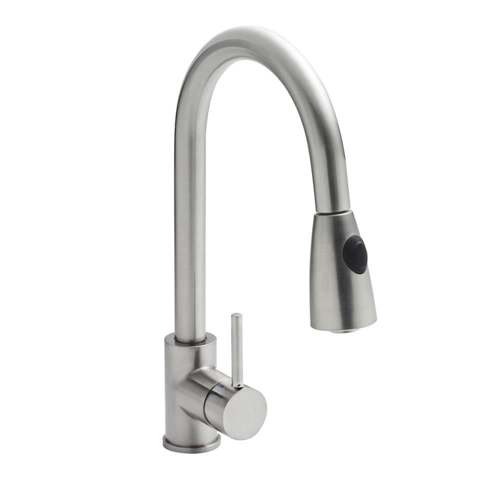 Kelso Pull Out Monobloc Single Lever Spring Kitchen Mixer Tap, Sink Brass Tap Mixers Swivel Spout with Hoses and Fittings - Chrome