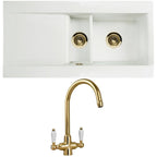 Astini Desire 1.5 Bowl White Ceramic Kitchen Sink with Waste and Colonial Tap