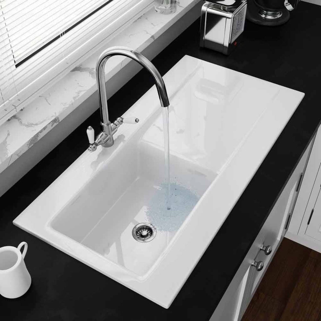 Astini Desire 100 1.0 Bowl Gloss White Ceramic Kitchen Sink with Waste Options
