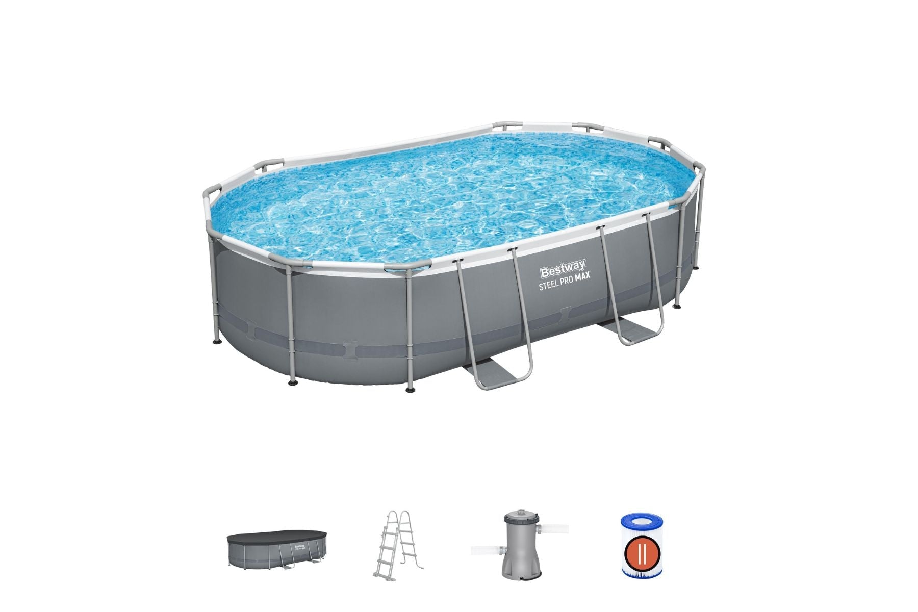 16ft x 42in Dark Grey Oval Steel Pro MAX Above Ground Pool Set
