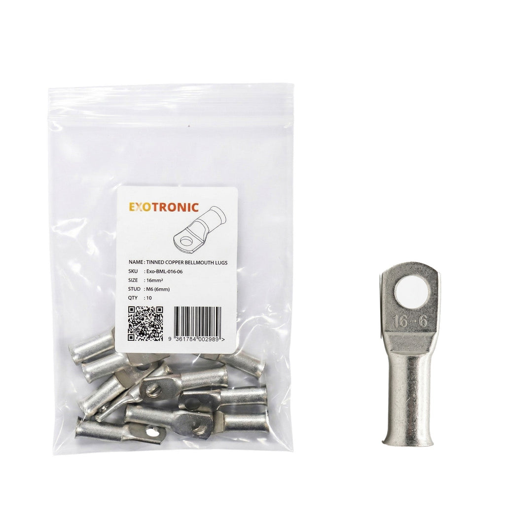 10 Pack of Exotronic 16mm² Copper Lug M6 | Bellmouth