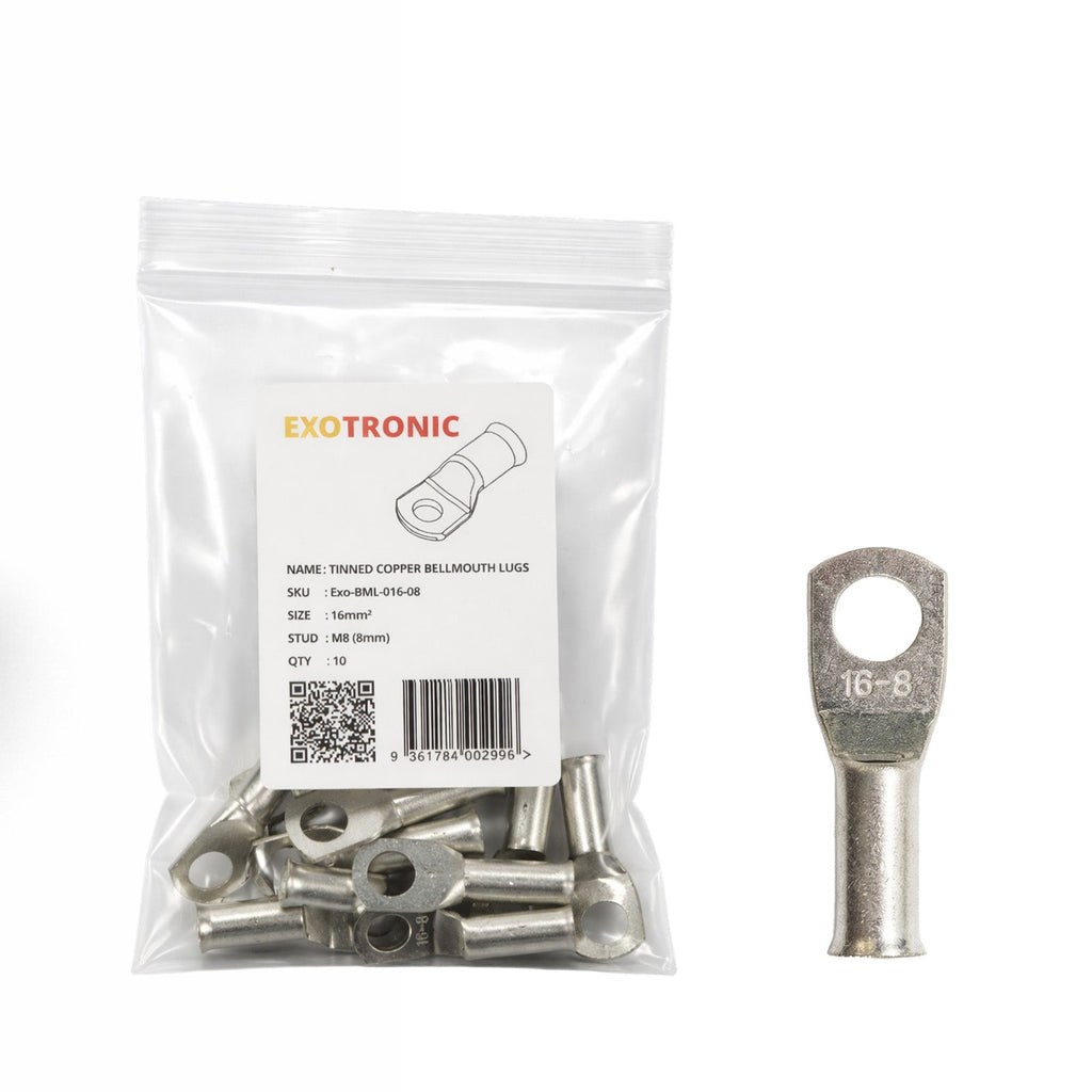 10 Pack of Exotronic 16mm² Copper Lug M8 | Bellmouth