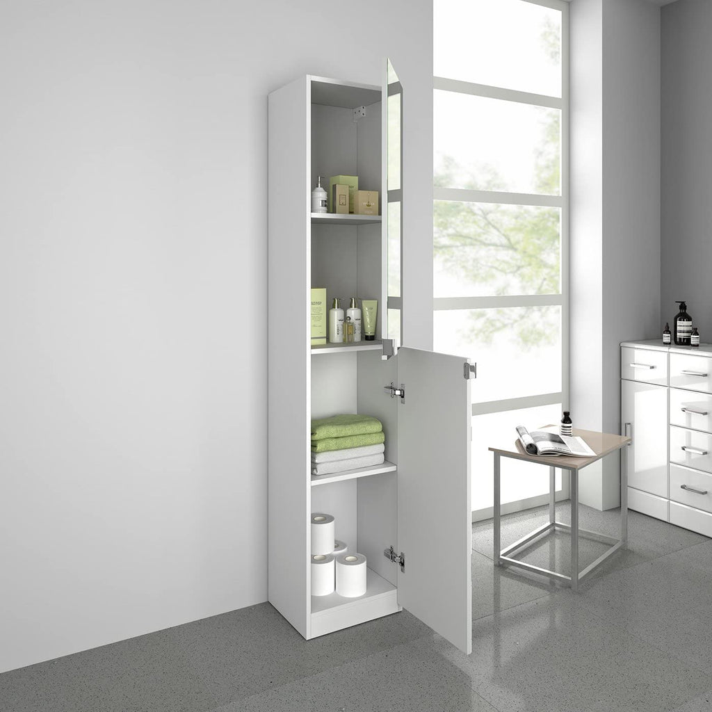 Gleam 2 Door Floorstanding Mirrored Tall Storage Unit - 1700mm x 350mm - Gloss White