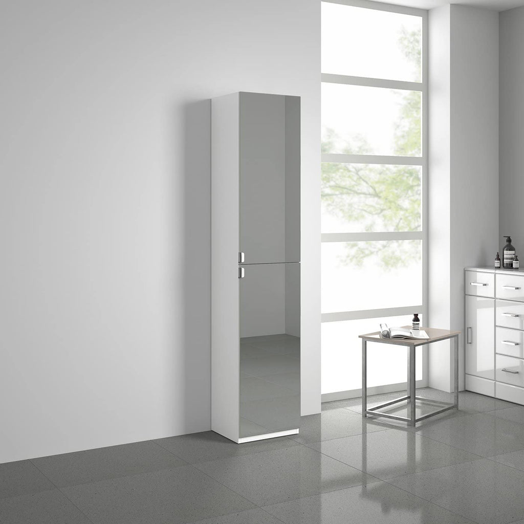 Gleam 2 Door Floorstanding Mirrored Tall Storage Unit - 1700mm x 350mm - Gloss White