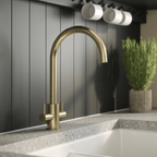 Astini Roxor Mono Dual Lever Kitchen Mixer Tap with Brushed Brass, Matt Black & Chrome Finish