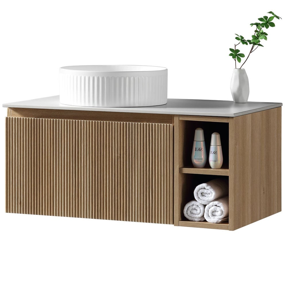 Astini Flauto 800mm Wall Hung Vanity W/ RH Side Storage & LH Counter Top