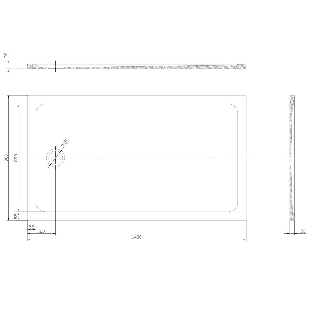 Astini White Rectangular Low Profile Shower Tray 1400x800mm