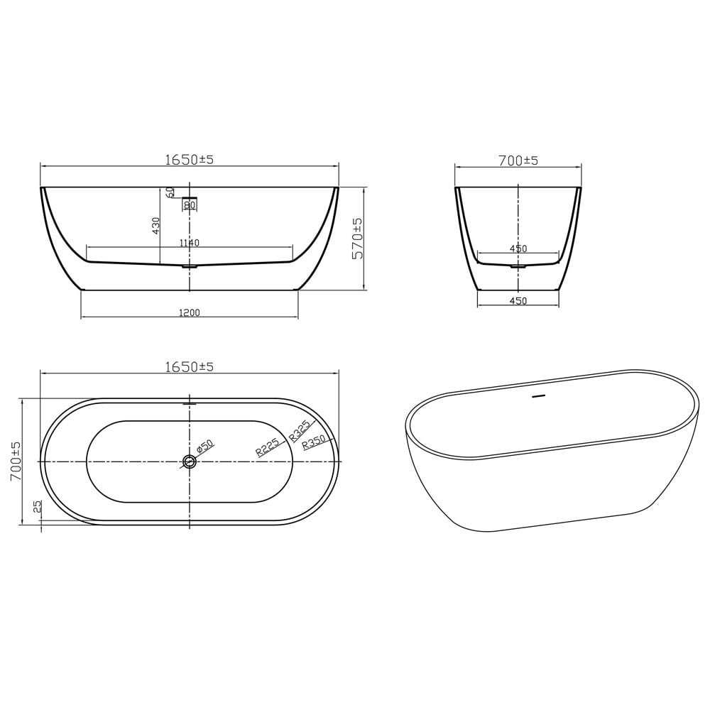 Astini Nero Matte Black Freestanding Bath Tub & Waste