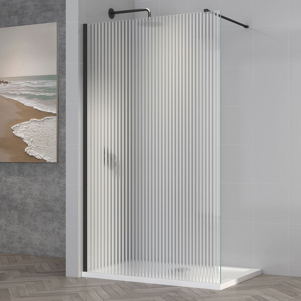Astini TI8 Fluted Black 1000x1950x8mm Wetroom Panel