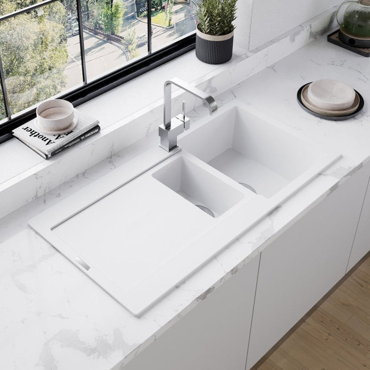 Astini Quadro 1.5 Bowl Granite Kitchen Sink & Cosmo 5E Tap Set