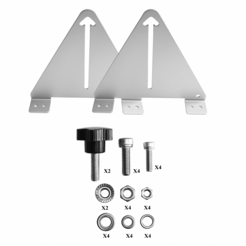 Set of 2 aluminium tilting central brackets for rigid frame solar panels, height 243mm