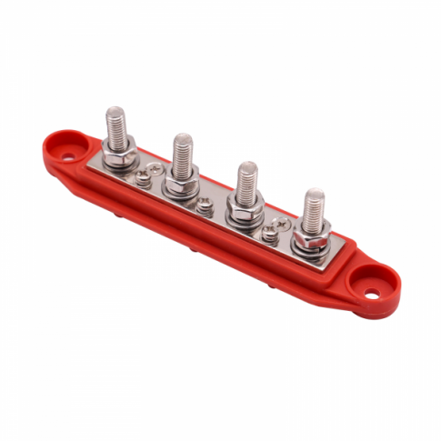 250A 48V red 4 way copper busbar with cover and M8 terminals