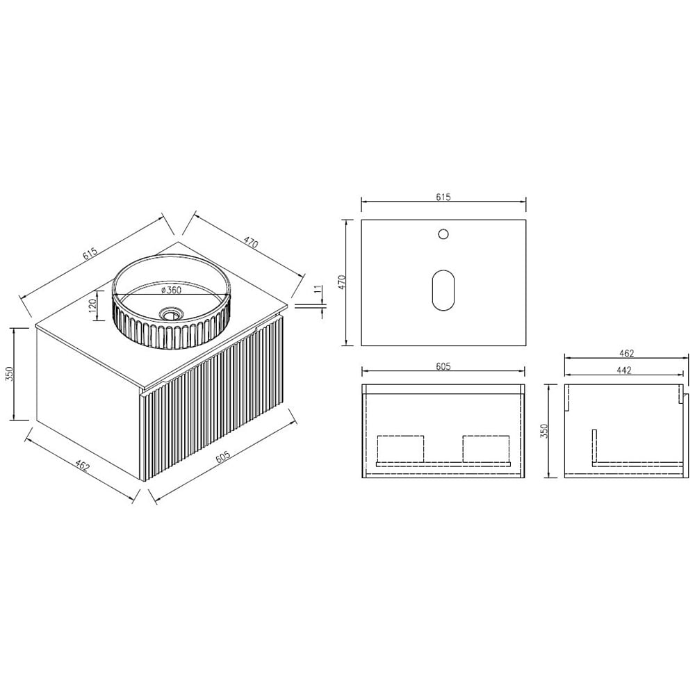 Astini Flauto 600mm Wall Hung Vanity Unit With Counter Top