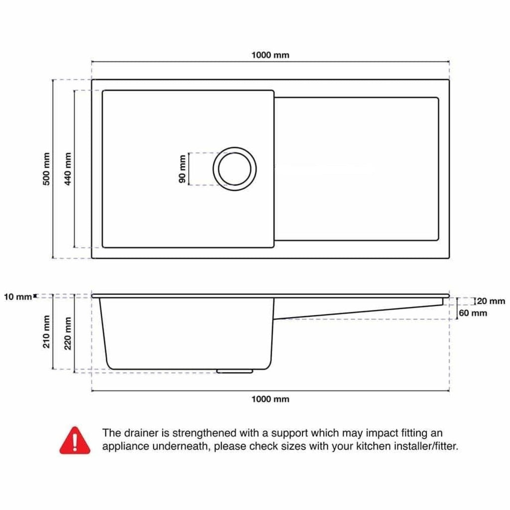 Astini Quadro XL 1.0 Bowl Granite Reversible Kitchen Sink & Waste