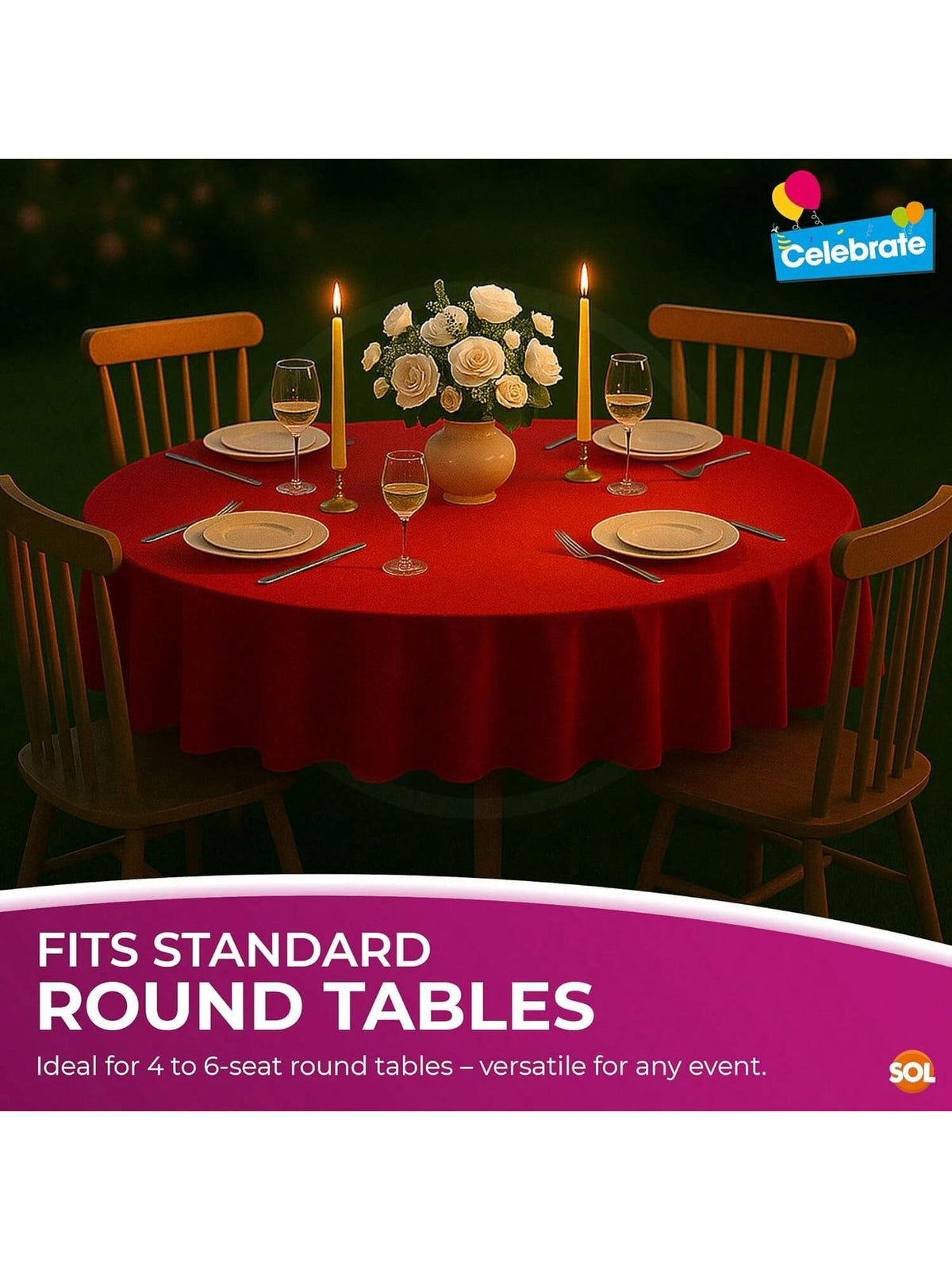 SOL 6pk Red Round Table Cloth Disposable 140cm Party Tablecloths For Circular Table Cloth Cover - Durable Spill Protection - Perfect For Weddings, Buffets, Catering, Restaurants & Special Events