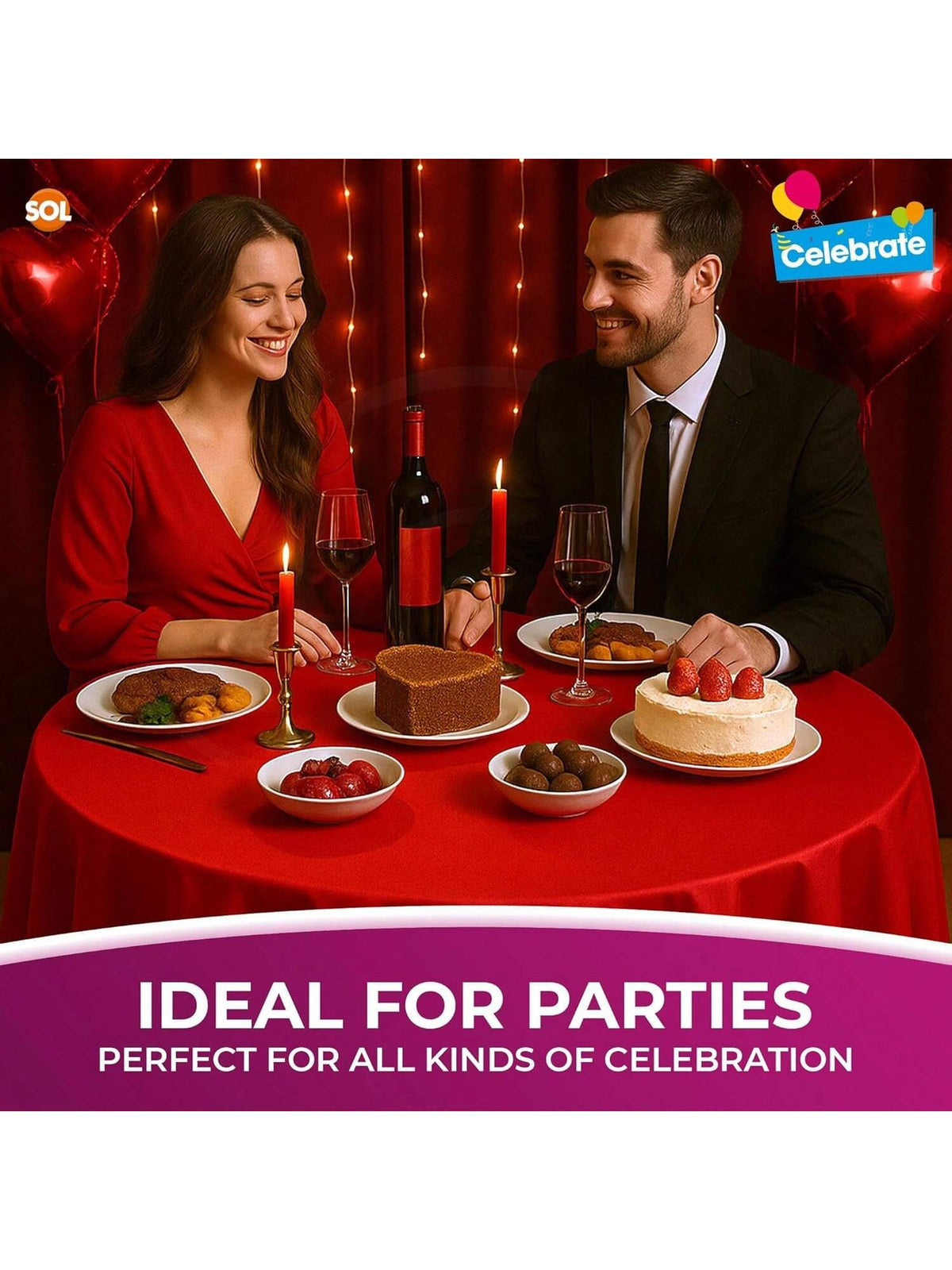 SOL 6pk Red Round Table Cloth Disposable 140cm Party Tablecloths For Circular Table Cloth Cover - Durable Spill Protection - Perfect For Weddings, Buffets, Catering, Restaurants & Special Events