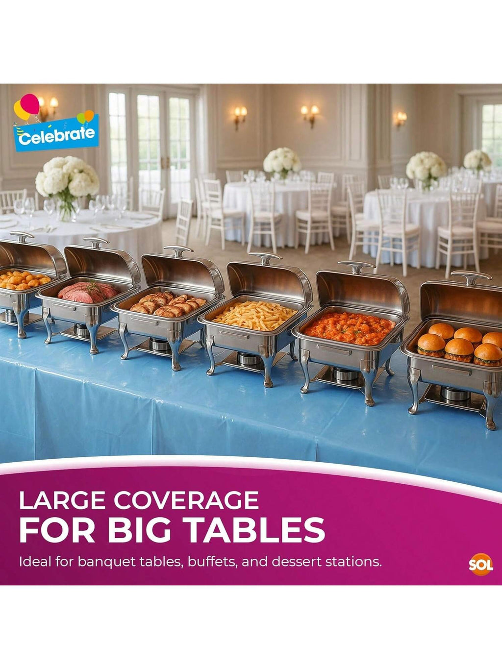 SOL 2pk Long Blue Table Cloths Party Party 274x137cm Disposable Plastic Cover. Heavy Duty Spill Protection: Opaque Design For Boys Birthdays, Christening, Communion, Gender Reveals, Weddings & Events.