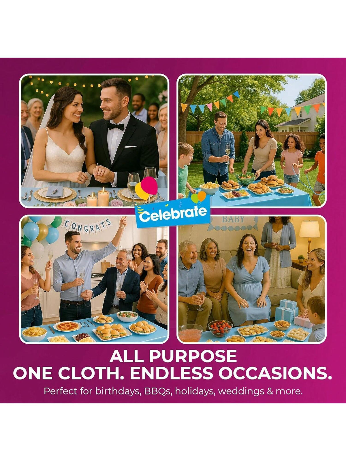 SOL 2pk Long Blue Table Cloths Party Party 274x137cm Disposable Plastic Cover. Heavy Duty Spill Protection: Opaque Design For Boys Birthdays, Christening, Communion, Gender Reveals, Weddings & Events.