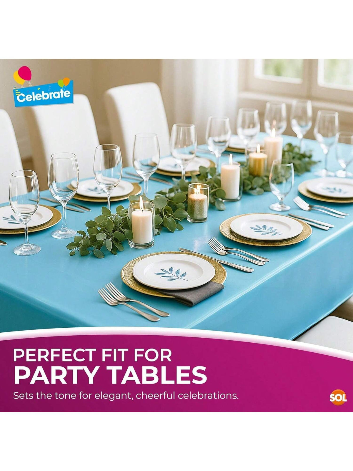 SOL 2pk Long Blue Table Cloths Party Party 274x137cm Disposable Plastic Cover. Heavy Duty Spill Protection: Opaque Design For Boys Birthdays, Christening, Communion, Gender Reveals, Weddings & Events.