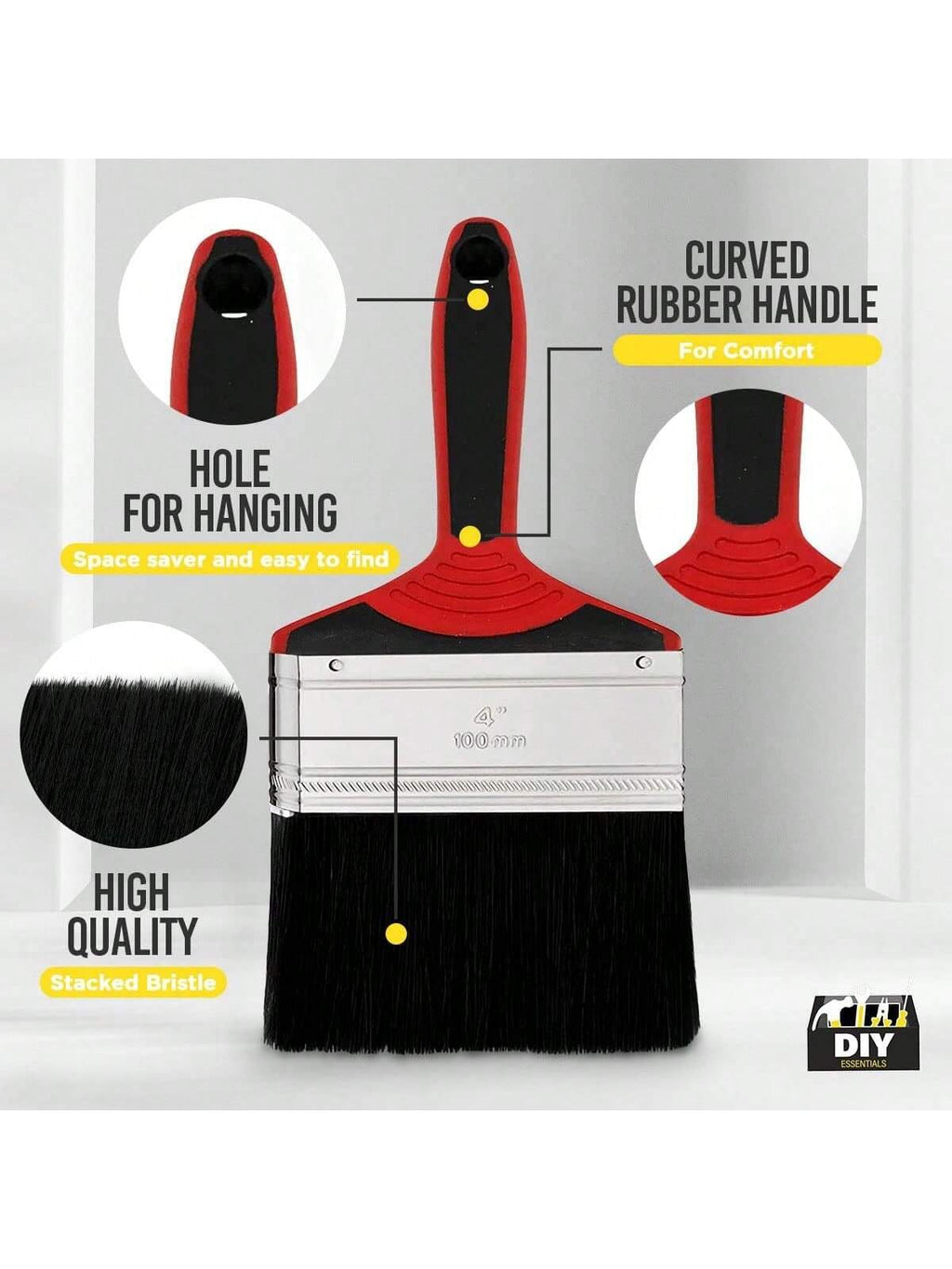 SOL 2pk 4" Paint Brush – Large Paint Brushes For Interior & Exterior Painting – Ideal For Fences, Decking, Sheds & Outdoor Use