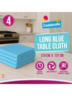 SOL 4pk Long Blue Table Cloth Party 274x137cm Plastic Cover Disposable Tablecloths For Parties - Spill Protection - Great For Weddings, Buffets, Catering, Restaurants, Outdoor Events & Celebrations