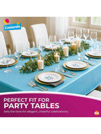 SOL 4pk Long Blue Table Cloth Party 274x137cm Plastic Cover Disposable Tablecloths For Parties - Spill Protection - Great For Weddings, Buffets, Catering, Restaurants, Outdoor Events & Celebrations