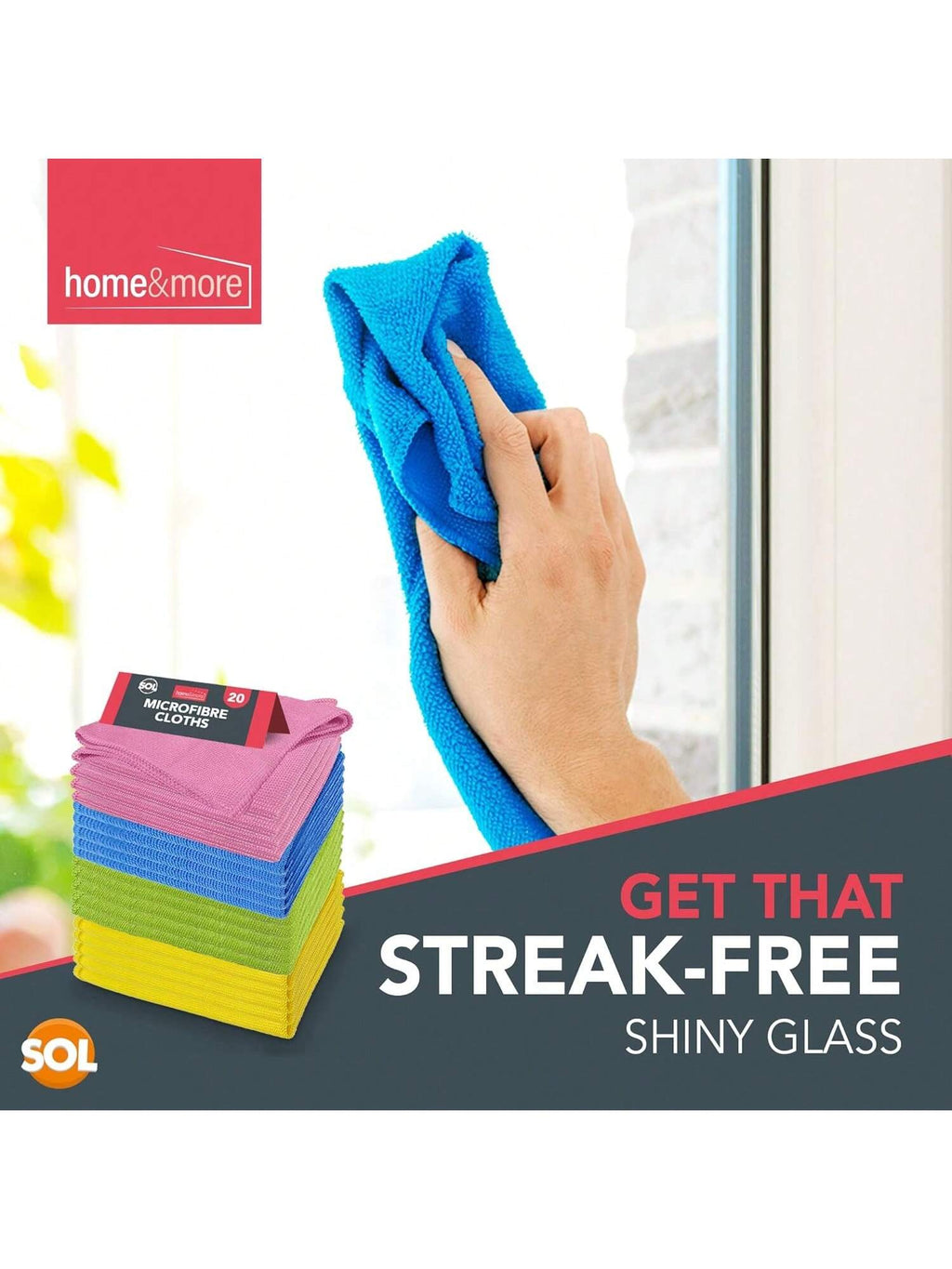 SOL 20pk Microfibre Cloths For Cleaning, 28x28cm Lint-Free Cleaning Cloths, Reusable, Quick-Drying, Perfect For Windows, Kitchens, Cars, Bathrooms & Professional Cleaning Tasks