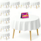 SOL 9pk White Round Table Cloth Disposable 140cm Party Tablecloths For Circular Table Cover - Durable Spill Protection - Perfect For Weddings, Buffets, Catering, Restaurants & Outdoor Events