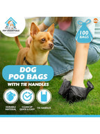SOL 100pk Dog Poo Bags With Tie Handles - 31.5cm X 18.7cm Leak-Proof And Durable Dog Bags For Poop, Easy To Use And Carry, Perfect For Daily Walks, Travel, And Clean Waste Disposal