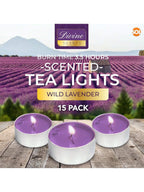 SOL 15pk Tea Light Candles Wild Lavenders – 3.5 Hour Burn Time, Scented Tea Lights Candles, Long-Lasting And Ideal Home Decor, Relaxation, Romantic Dinners, Weddings, Cosy Evenings & Special Occasion