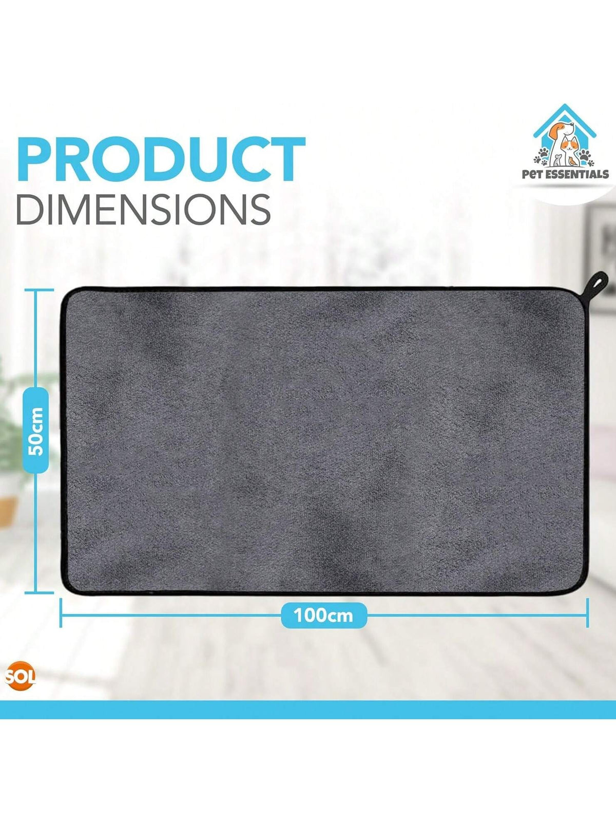 SOL Microfibre Towel For Dog, 100cmx50cm Dog Towel For Drying Dogs, Quick Dry Absorbent Pet Towels, Soft, Lightweight Pet Fabric For Drying Dogs, Puppies & Cats, Ideal For Indoor, Outdoor & Travel Use