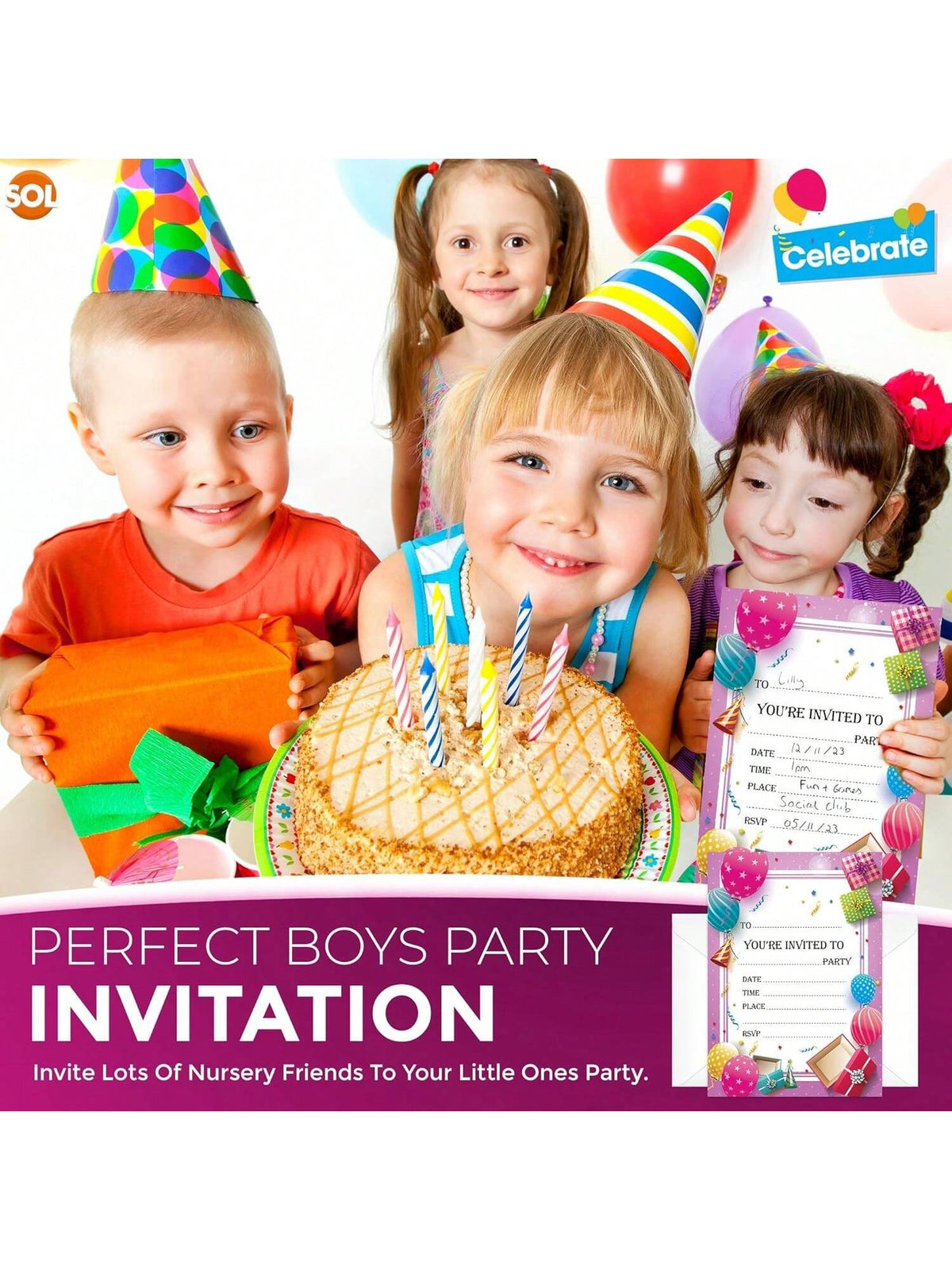 SOL 28x Pink RSVP Party Invitations With Envelopes - Premium Cardstock RSVP Invitation For All Occasions - Birthdays, Baby Showers, Christening, RSVP, Kids Childrens Parties Celebrations