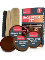 SOL 2pk Shoe Brush Set & 3 Brown Shoe Polish – Leather Boot Polish Kit – Includes Soft & Stiff Brushes, 3 Wax Tins For Leather Shoe Care, Cleaning, Conditioning, Shine & Scuff Protection