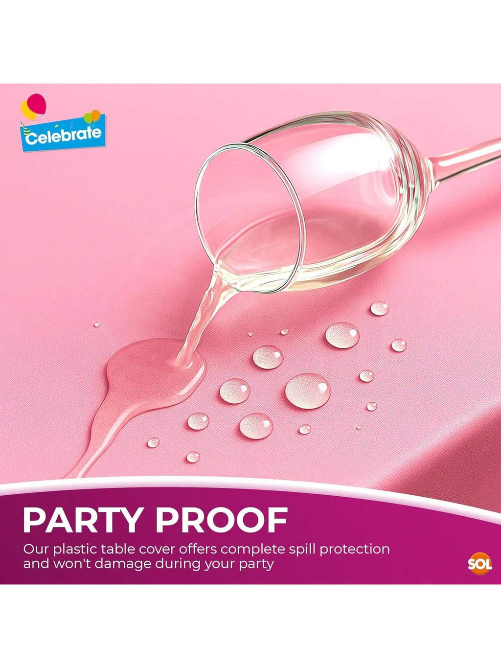 SOL 2pk Long Pink Table Cloth Party 274x137cm | Disposable Plastic Cover. Heavy Duty Spill Protection: Opaque Design For Girls Birthdays, Christening, Communion, Gender Reveals, Weddings & Events.