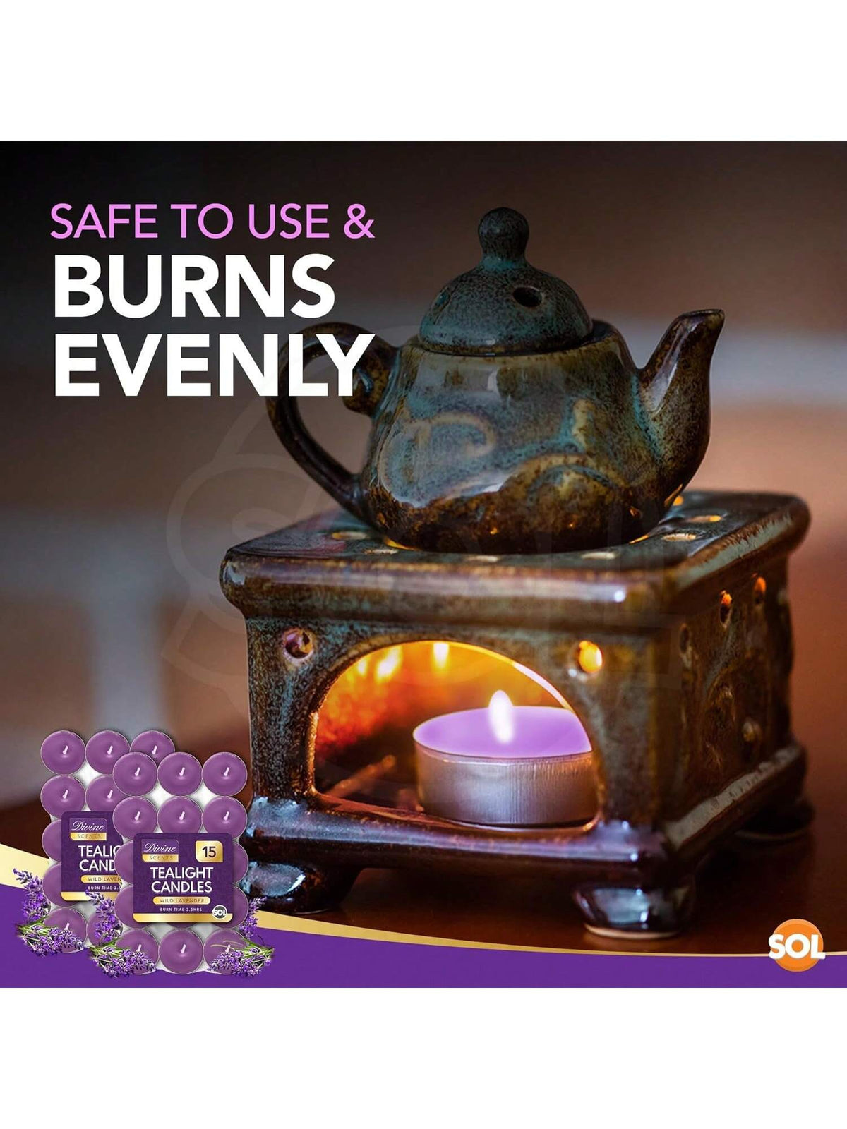 SOL 30pk Tea Light Candles Wild Lavenders – 3.5 Hour Burn Time, Scented Tea Lights Candles, Long-Lasting And Ideal Home Decor, Relaxation, Romantic Dinners, Weddings, Cosy Evenings & Special Occasion