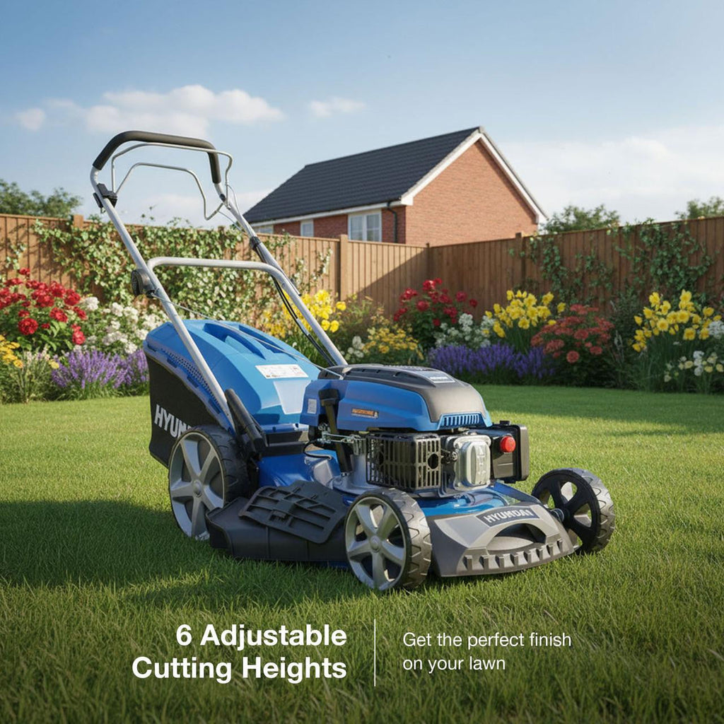 Hyundai 20" / 51cm 196cc 4-in-1 Self-Propelled Petrol Lawnmower, Mulch, Rear & Side Discharge, Hose Connector| HYM510SP