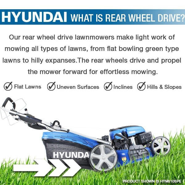 Hyundai 17"/42cm 139cc Electric-Start Self-Propelled Petrol Lawnmower | HYM430SPE