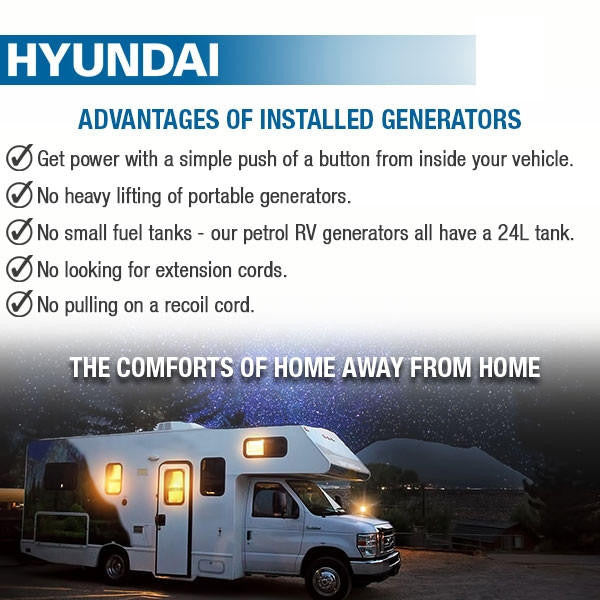 Hyundai Petrol 7.5kw Underslung Vehicle Mounted RVi Generator, Pure Sine Wave Output, Includes Fittings & Panel | HY8000RVi