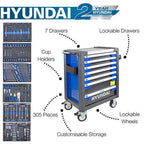Hyundai 305 Piece Tool Set, 7 Drawer Caster Mounted Roller Tool Chest Cabinet | HYTC9003