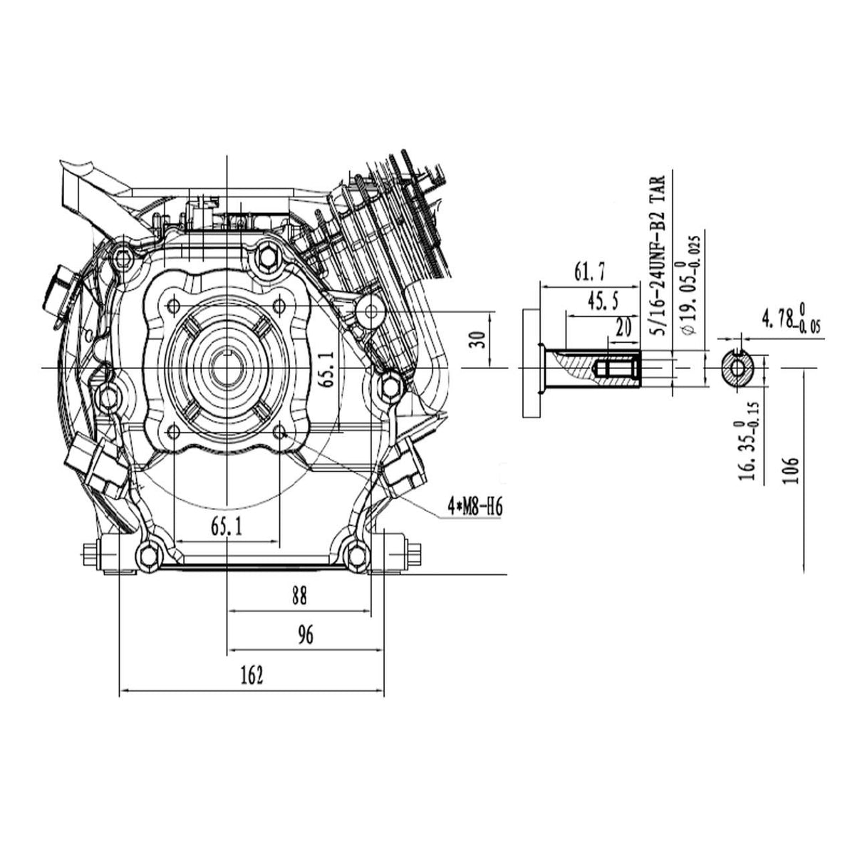 Hyundai 212cc 6.5hp 3/4'' 19.05mm Electric-Start Horizontal Straight Shaft Petrol Replacement Engine, 4-Stroke, OHV | IC210PE-19