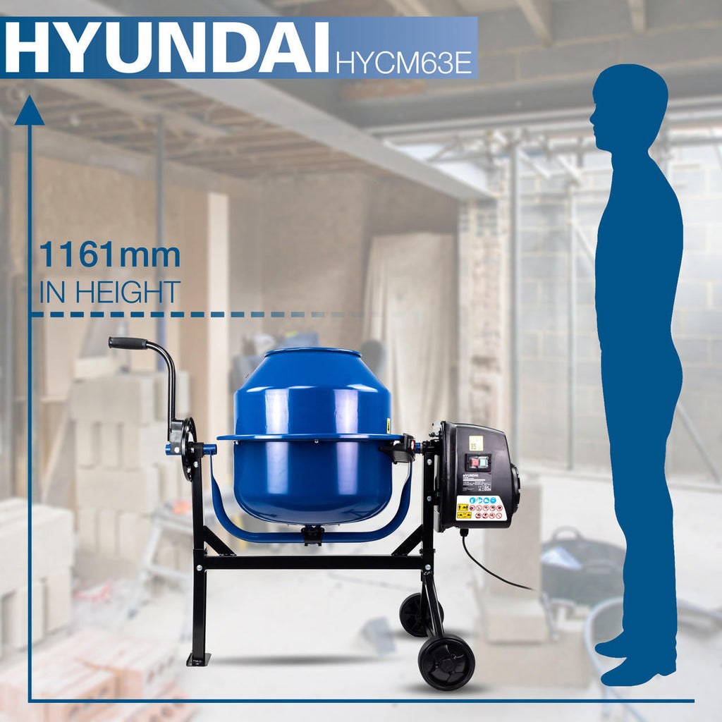 Hyundai 220W 63L Electric Cement Concrete Mixer 230v | HYCM63E