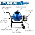 Hyundai 220W 63L Electric Cement Concrete Mixer 230v | HYCM63E