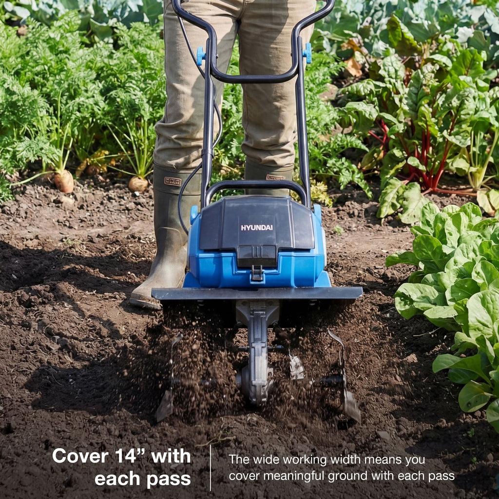 Hyundai 36cm / 14" 40V (20Vx2) Brushless Cordless Tiller, 4 Blades, 205mm Depth | HY40CT36