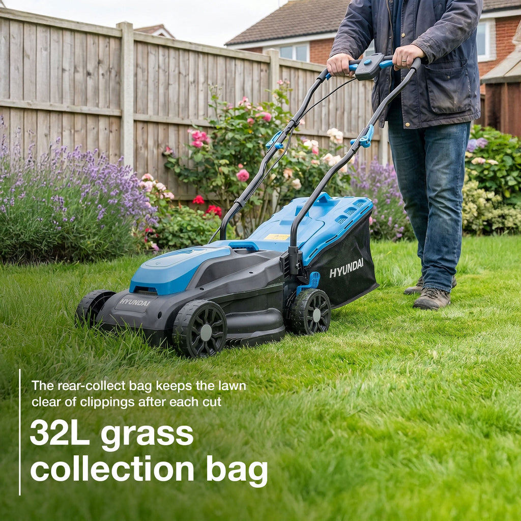 Hyundai 33cm / 13" 20V 3-in1 Brushless Cordless Lawnmower, 32L Collection Bag | HY20CLM33